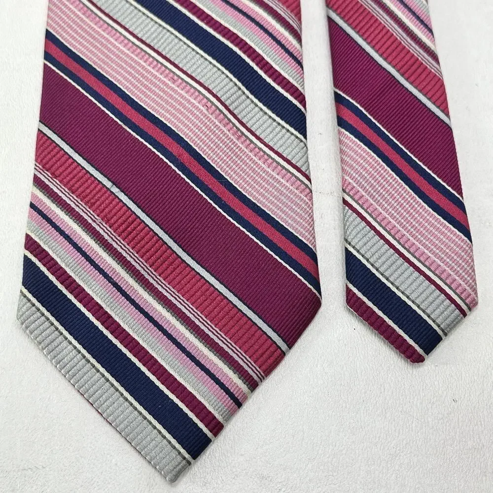 Nordstrom Tie Mens 58 in Silk Cranberry Red Gray Black Diagonal Striped Wide